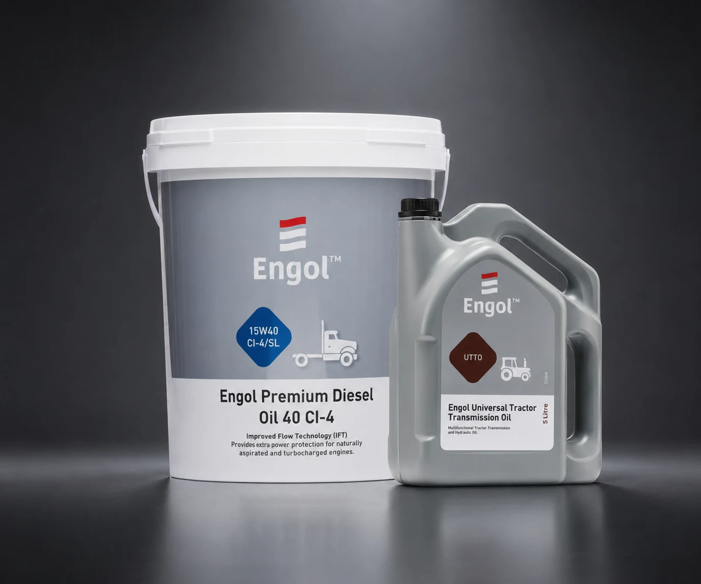 Engol Premium Diesel Oil bucket and Universal Tractor Transmission Oil pack