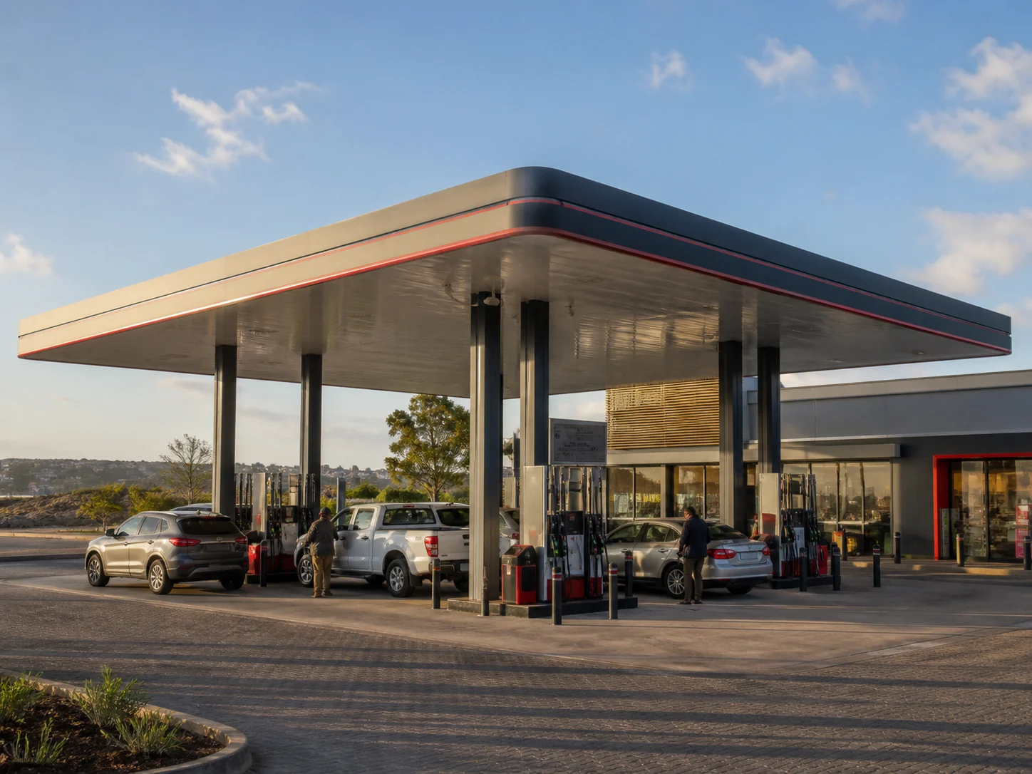 Modern retail fuel station forecourt